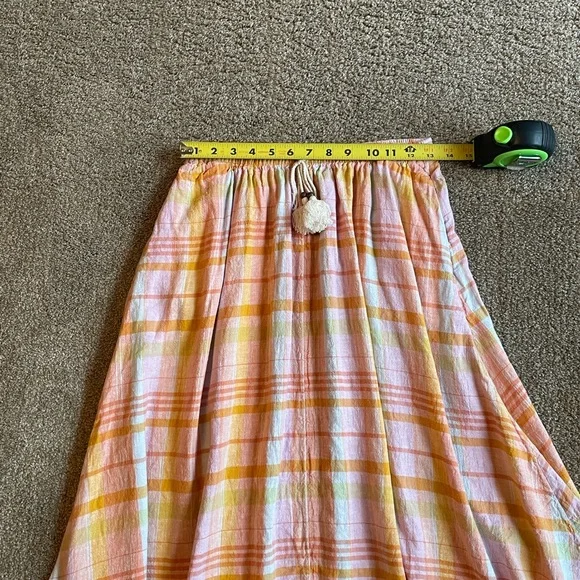 American Eagle Plaid Midi Skirt in Pink and Orange Size M Elastic Waist Boho - Picture 9 of 12